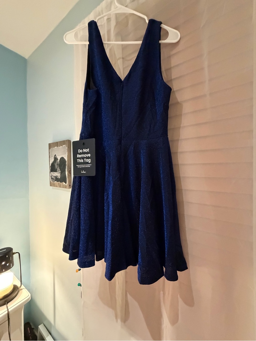 Lulu's Sparkling Navy Blue V-Neck Fit & Flare mini Dress